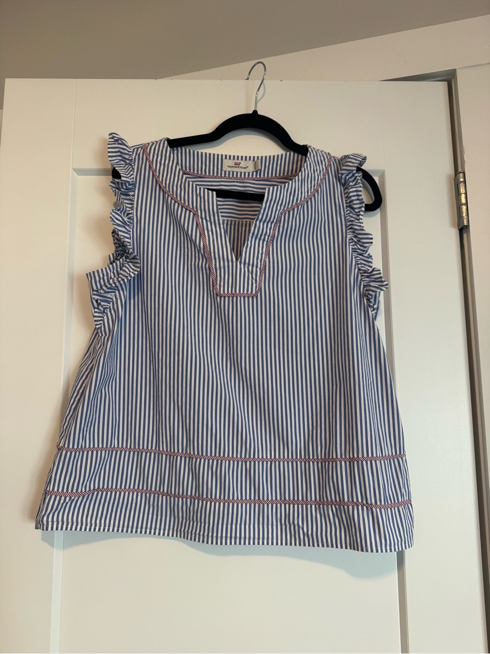 Vineyard Vines Blue and White Striped Ruffle Tank Top